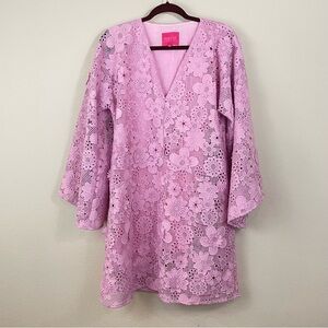 Marié by Victoria Dunn Pink 3D Lace Long Sleeves‎ Mini Kaftan Dress Size Small
